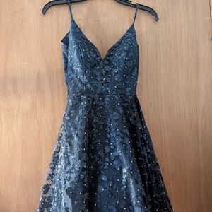 B Darlin Navy Floral Prom Dress